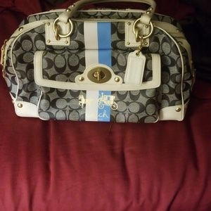 Blue and white coach signature bag